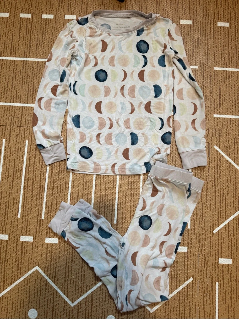 Kids Long Sleeve Moon Pattern Pajama Set - Neutral Tones